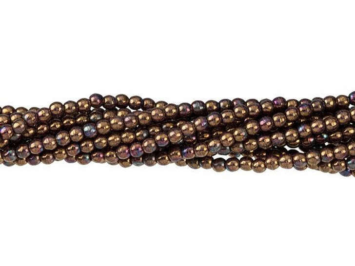 Czech Glass 2mm Oxidized Bronze Berry Round Bead Strand by Starman