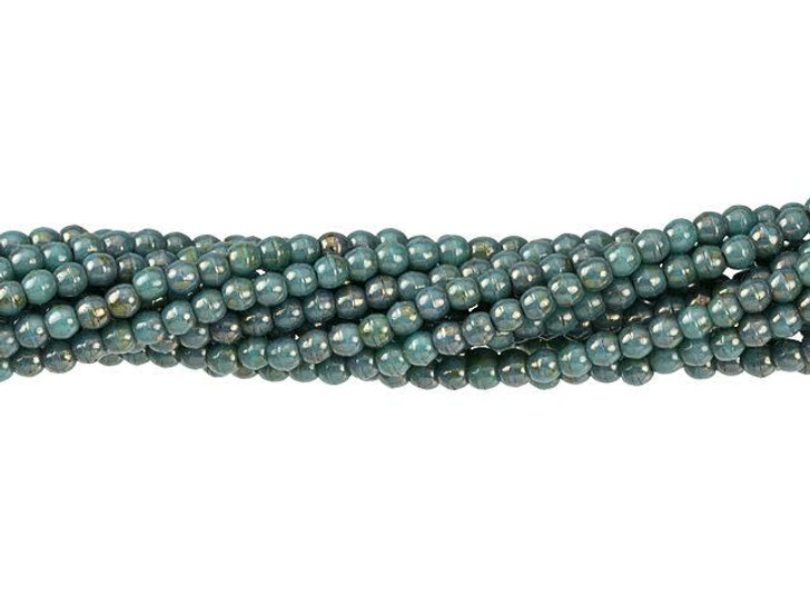 Czech Glass 2mm Turquoise Bronze Picasso Round Bead Strand by Starman