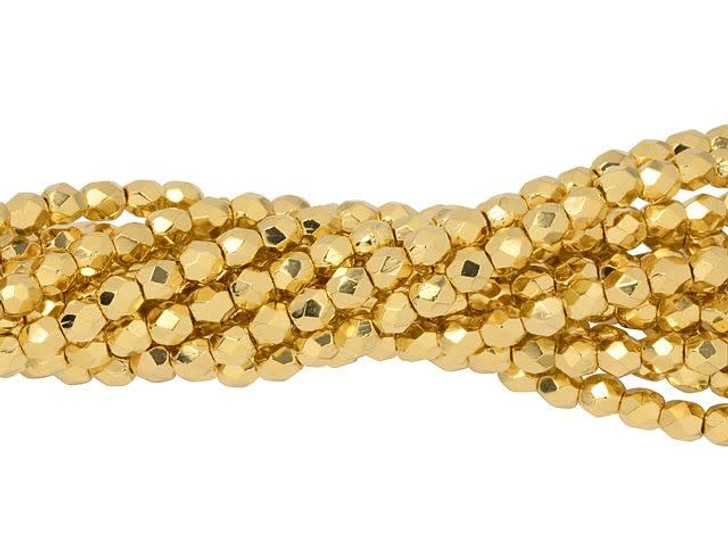 Czech Glass 3mm 24K Gold-Plated Fire-Polish Bead Strand by Starman