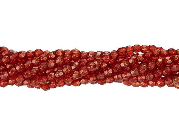 Czech Glass 3mm Gold Marbled - Siam Ruby Fire-Polish Bead Strand by Starman