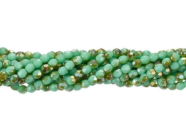 Czech Glass 3mm Green Turquoise - Celsian Fire-Polish Bead Strand by Starman