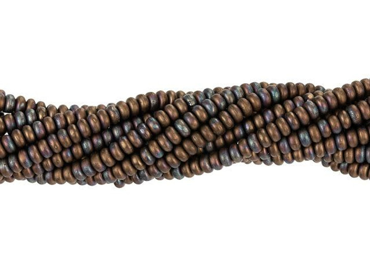Czech Glass 3mm Jet Matte Bronze Vega Rondelle Bead Strand by Starman