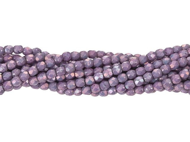 Czech Glass 3mm Luster - Opaque Amethyst Fire-Polish Bead Strand by Starman