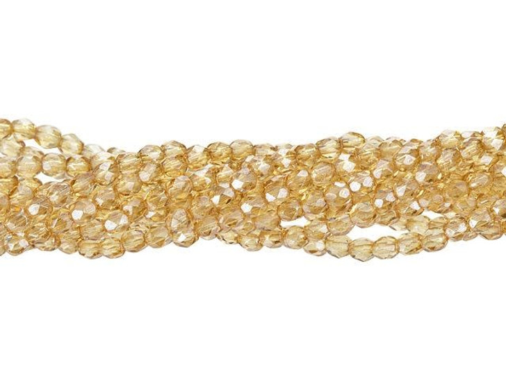 Czech Glass 3mm Luster - Transparent Champagne Fire-Polish Bead Strand by Starman