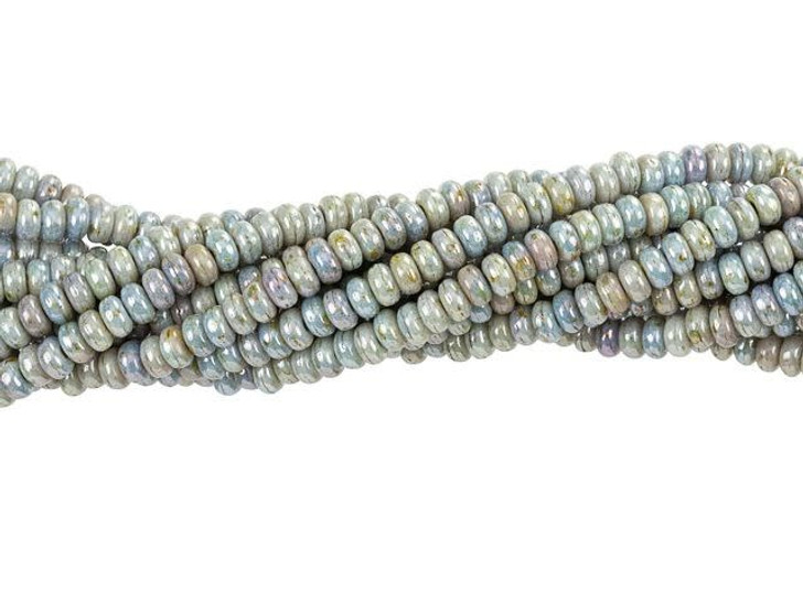 Czech Glass 3mm Luster Opaque Green Rondelle Bead Strand by Starman