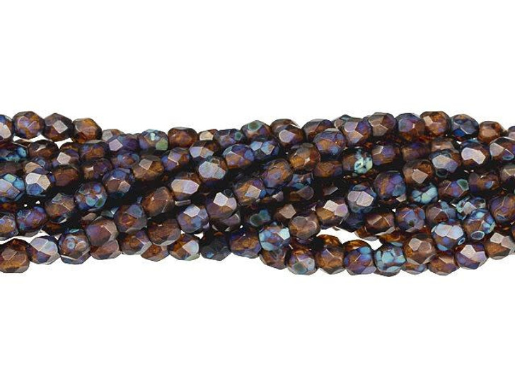 Czech Glass 3mm Matte - Smoky Topaz - Picasso Fire-Polish Bead Strand by Starman