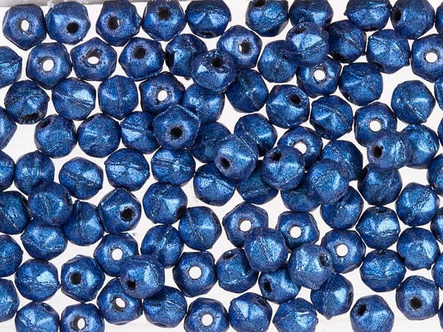 Czech Glass 3mm Metallic Blue Suede English Cut Round Bead (50 pc Strand) by Starman