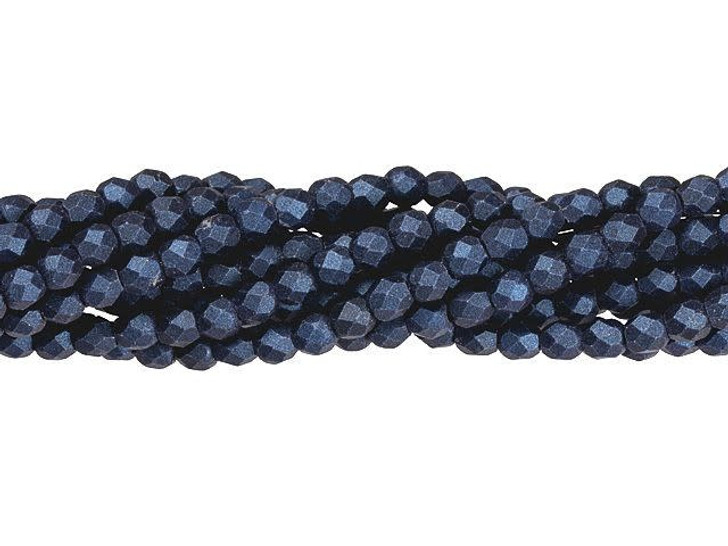 Czech Glass 3mm Metallic Suede - Dark Blue Fire-Polish Bead Strand by Starman
