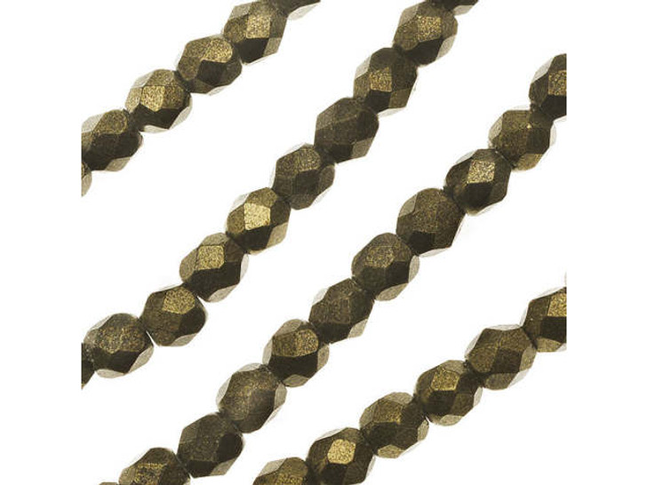 Czech Glass 3mm Metallic Suede - Gold Fire-Polish Bead Strand by Starman