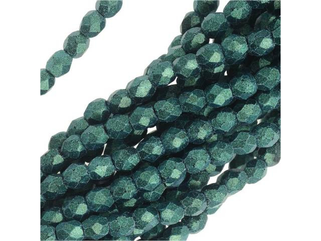 Czech Glass 3mm Metallic Suede - Lt Green Fire-Polish Bead Strand by Starman