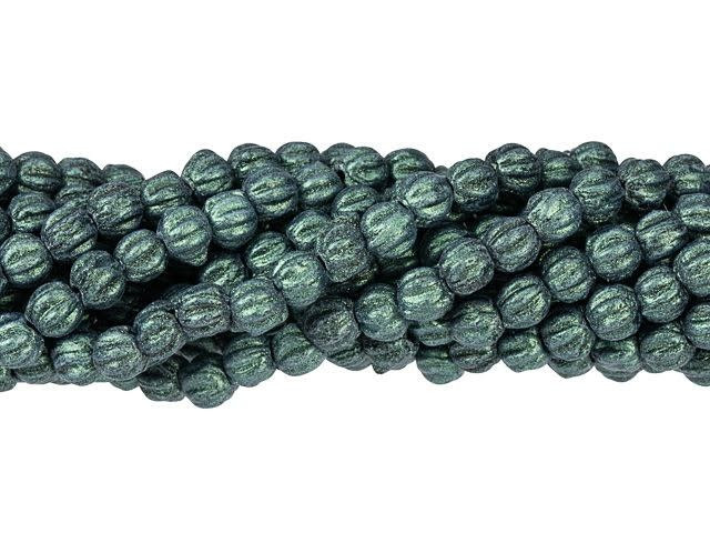 Czech Glass 3mm Metallic Suede Light Green Melon Bead Strand by Starman
