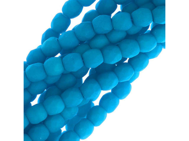 Czech Glass 3mm Neon Electric Blue Fire-Polish Bead Strand by Starman