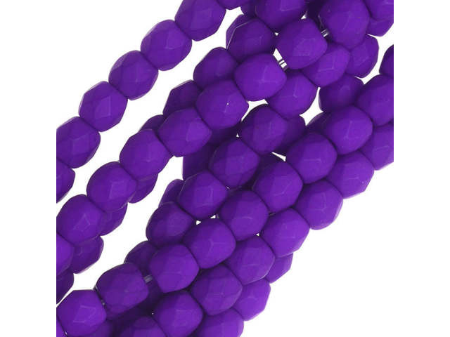 Czech Glass 3mm Neon Electric Purple Fire-Polish Bead Strand by Starman