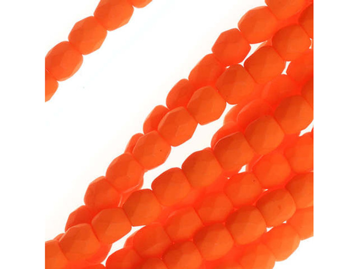Czech Glass 3mm Neon Orange Fire-Polish Bead Strand by Starman