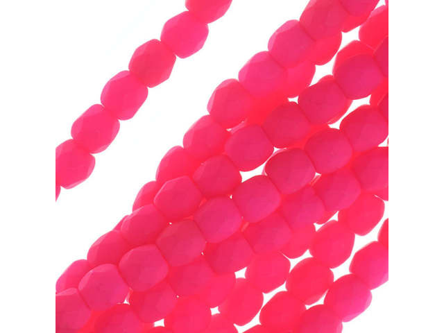 Czech Glass 3mm Neon Pink Fire-Polish Bead Strand by Starman