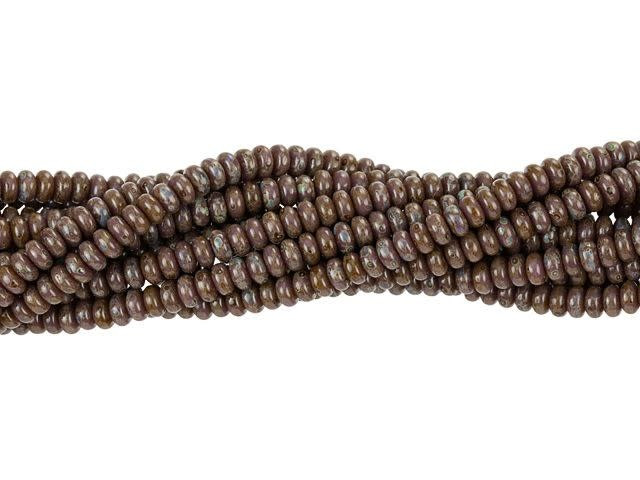 Czech Glass 3mm Opaque Amethyst Picasso Rondelle Bead Strand by Starman