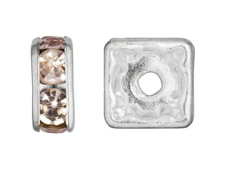 Silver-Plated 8mm Light Rosaline Rhinestone Squaredelle Spacer Bead Silver-Plated 8mm Light Rosaline Rhinestone Squaredelle Spacer Bead
