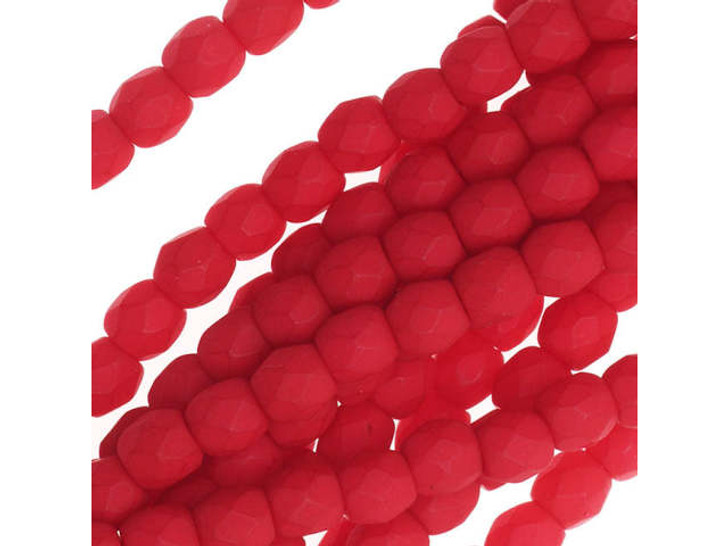 Czech Glass 3mm Saturated Red Fire-Polish Bead Strand by Starman