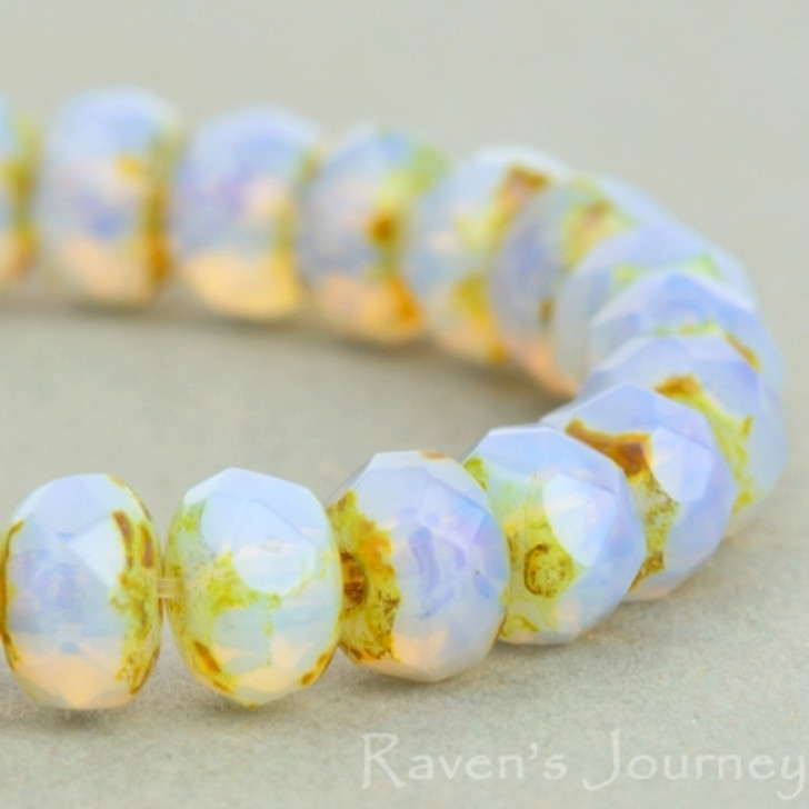 Czech Glass 3x5mm Sapphire Opaline with Picasso Faceted Roundel Bead Strand by Raven's Journey