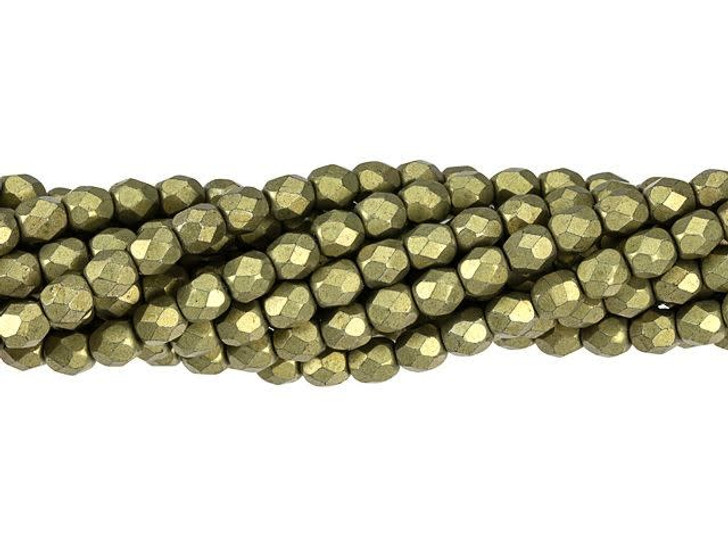 Czech Glass 4mm ColorTrends Saturated Metallic Golden Lime Fire-Polish Bead Strand by Starman