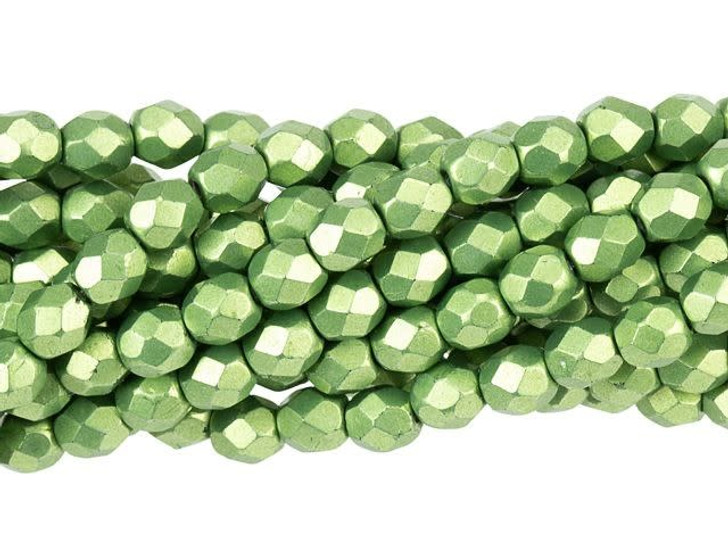 Czech Glass 4mm ColorTrends Saturated Metallic Greenery Fire-Polish Bead Strand by Starman