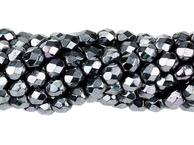 Czech Glass 4mm Gun Metal Fire-Polish Bead Strand by Starman