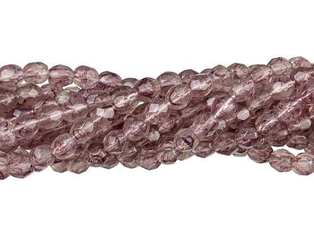 Czech Glass 4mm Hurricane Glass - Crystal/Amethyst Swirl Fire-Polish Bead Strand by Starman