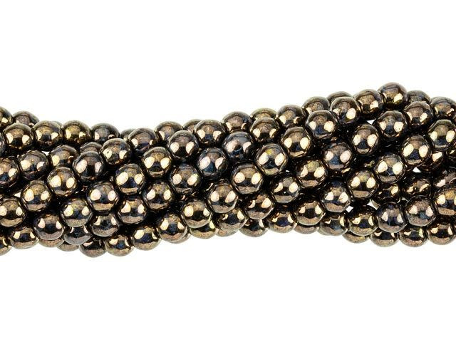 Czech Glass 4mm Jet Bronze Picasso Round Bead Strand by Starman