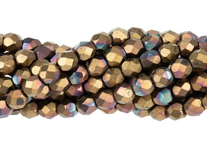 Czech Glass 4mm Jet Matte Bronze Vega Fire-Polish Bead Strand by Starman