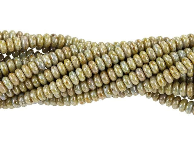 Czech Glass 4mm Luster Opaque Green Rondelle Bead Strand by Starman