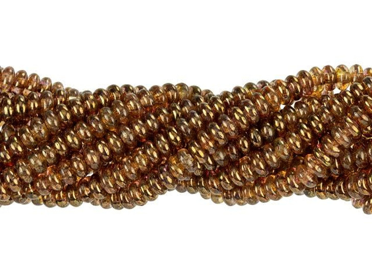 Czech Glass 4mm Luster Transparent Gold/Smoky Topaz Rondelle Bead Strand by Starman