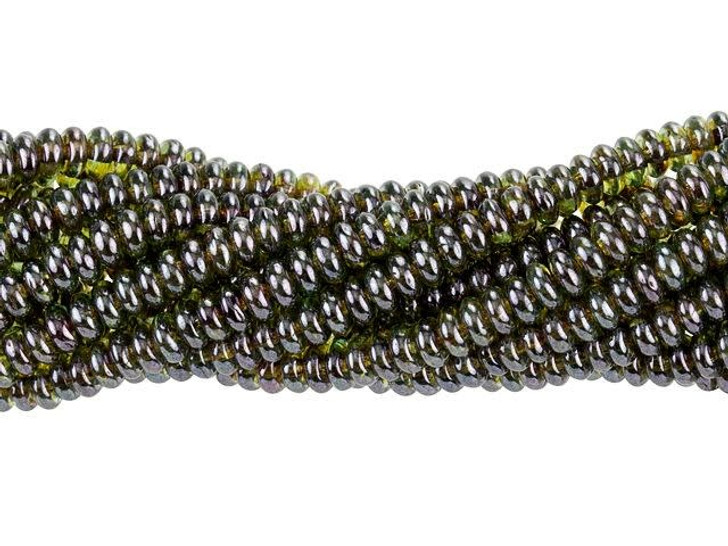 Czech Glass 4mm Luster Transparent Green Rondelle Bead Strand by Starman