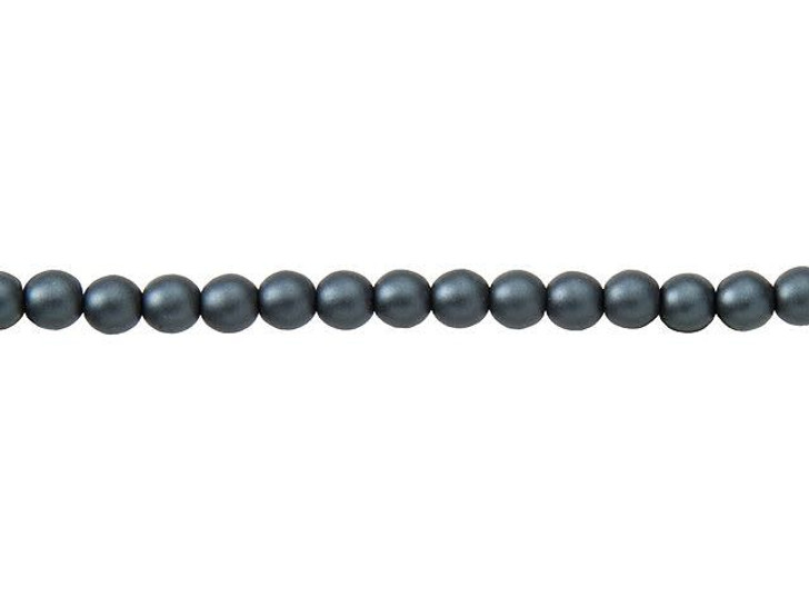 Czech Glass 4mm Matte Charcoal Round Glass Pearl Bead Strand by Starman