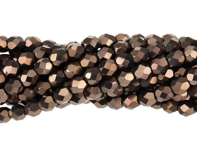 Czech Glass 4mm Matte Dark Bronze Fire-Polish Bead Strand by Starman