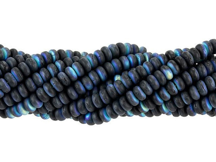 Czech Glass 4mm Matte Jet AB Rondelle Bead Strand by Starman
