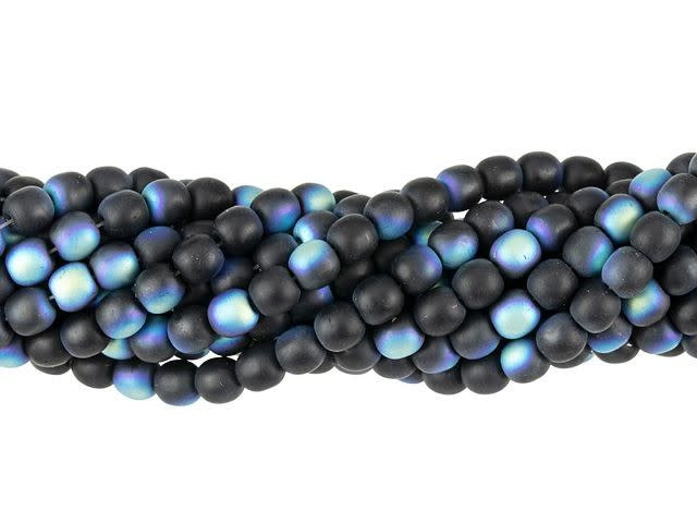 Czech Glass 4mm Matte Jet AB Round Bead Strand by Starman