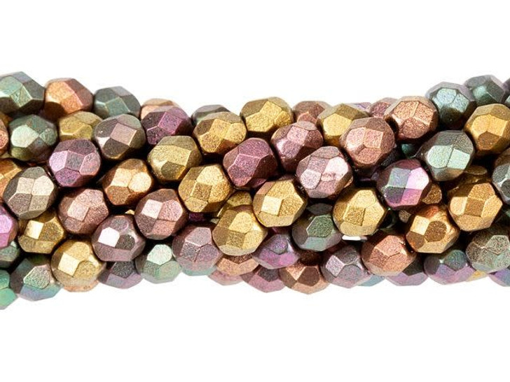 Czech Glass 4mm Matte Metallic Bronze Iris Fire-Polish Bead Strand by Starman