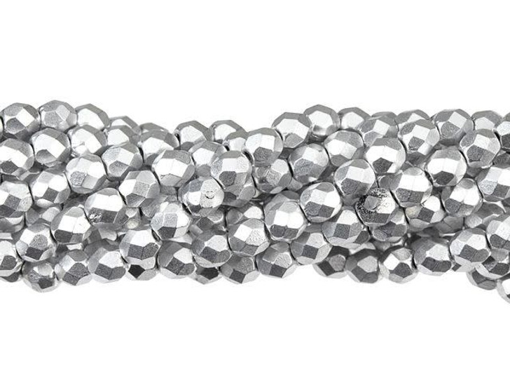 Czech Glass 4mm Matte Metallic Silver Fire-Polish Bead Strand by Starman