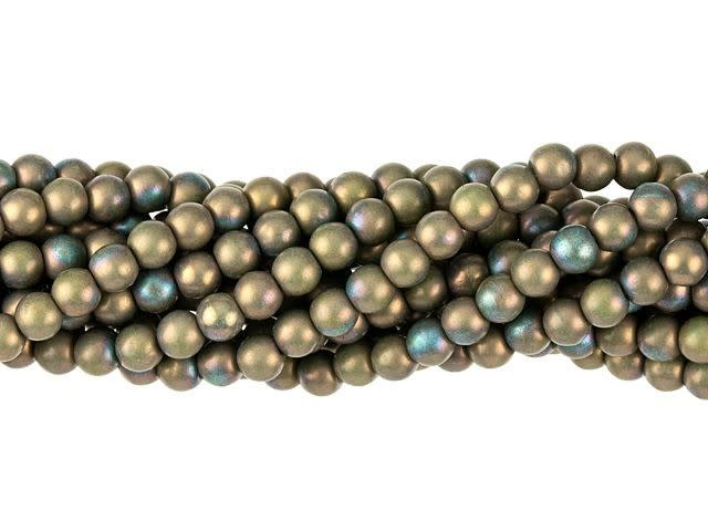 Czech Glass 4mm Matte Oxidized Bronze Clay Round Bead Strand by Starman