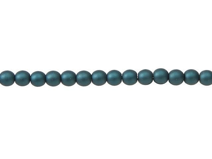 Czech Glass 4mm Matte Steel Blue Round Glass Pearl Bead Strand by Starman