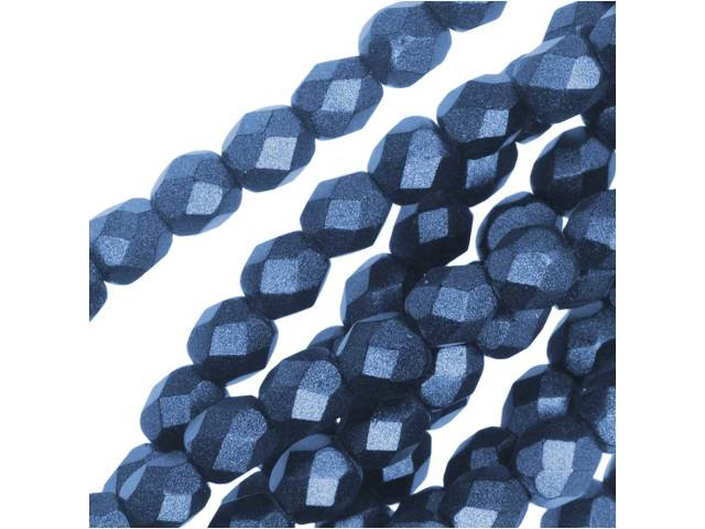 Czech Glass 4mm Metallic Suede Blue Fire-Polish Bead Strand by Starman