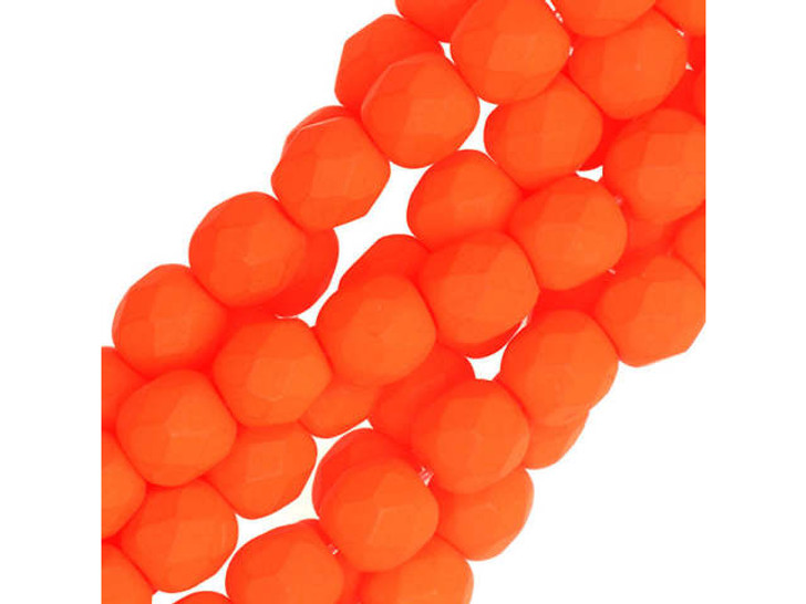 Czech Glass 4mm Neon Orange Fire-Polish Bead Strand by Starman