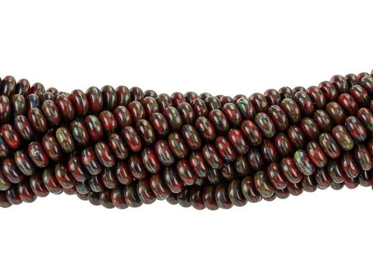 Czech Glass 4mm Opaque Red Picasso Rondelle Bead Strand by Starman