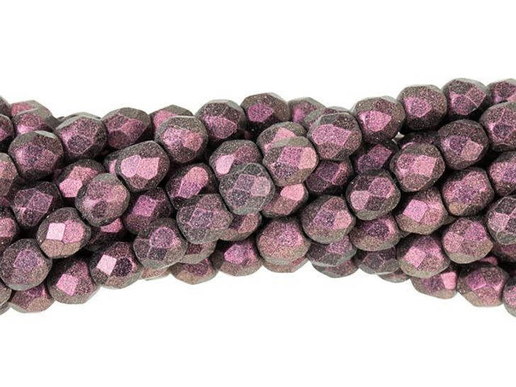 Czech Glass 4mm Polychrome Pink Olive Fire-Polish Bead Strand by Starman