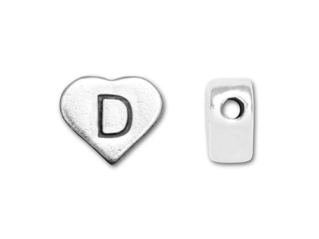 Sterling 925 Silver Heart Letter Bead - D