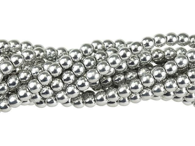 Czech Glass 4mm Silver Round Bead Strand by Starman
