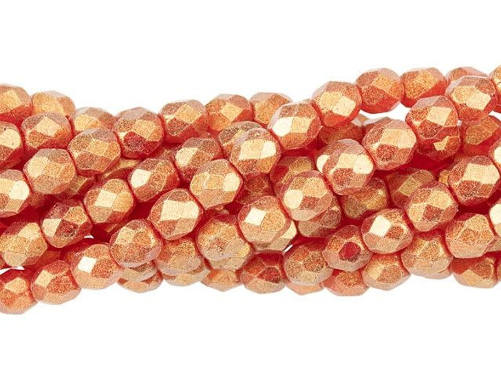 Czech Glass 4mm Sueded Gold Ruby Fire-Polish Bead Strand by Starman