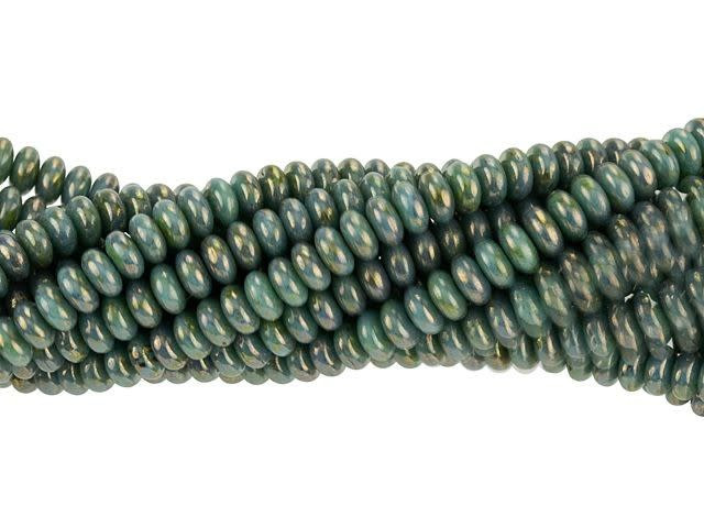 Czech Glass 4mm Turquoise Bronze Picasso Rondelle Bead Strand by Starman