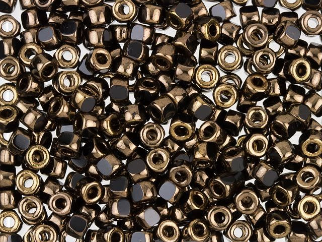 Czech Glass 6/0 3-Cut Matubo Beads Jet with Bronze Luster approx 8g Tube