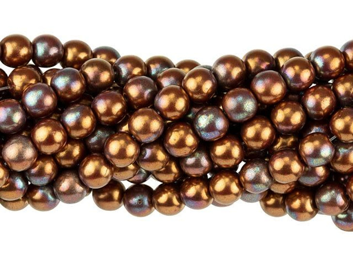 Czech Glass 6mm Bronze Luster Iris Opaque Red Round Bead Strand by Starman